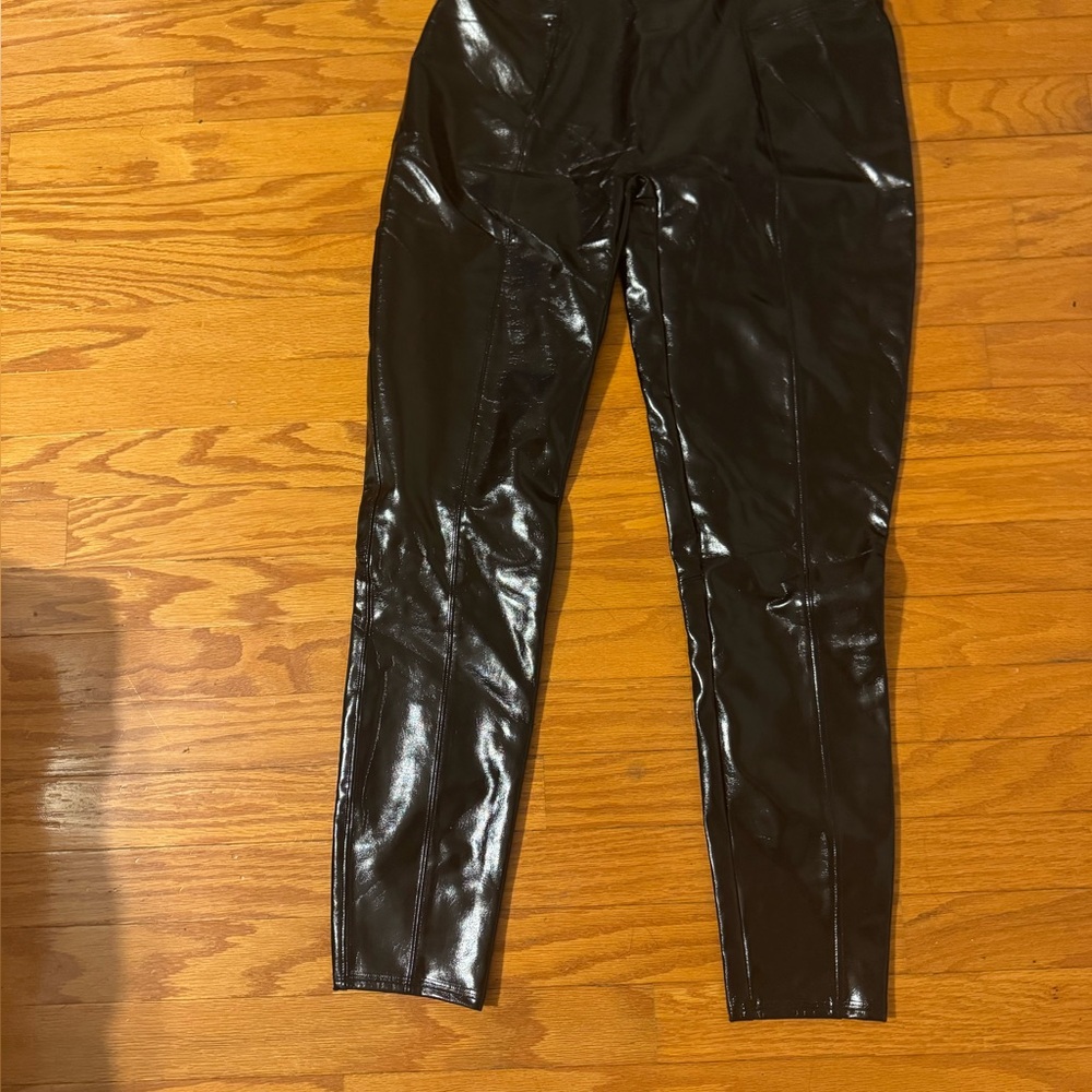 SPANX Faux Patent Leather Leggings Black Liquid Gloss Pants Classic Sz. 1X - Picture 3 of 8